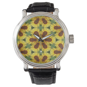 Montre Tournesol Vintage bracelet en cuir Black Watch