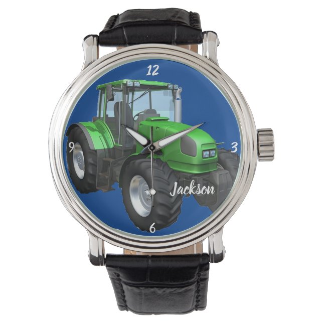 Montre Tracteur de ferme vert moderne personnalisé (devant)