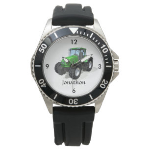 Montre Tracteur de ferme vert moderne personnalisé