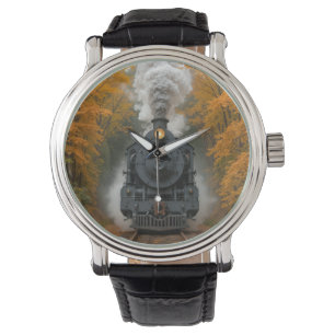 Montre Train à vapeur vintage dans les bois en automne