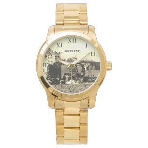 Montre Train de locomotive vintage anniversaire noir voya