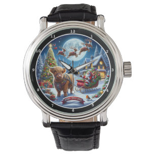 Montre Traîneau de Père Noël et de vache des Highlands