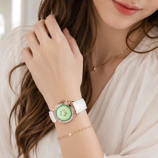 Montre Tranche de Concombre Rose Gold Cuir Blanc