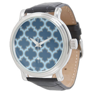 Montre Trellis Bleu et Bleu Bébé, Treillis, Quatrefeuille