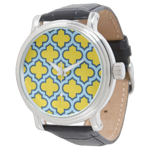 Montre Trellis jaune et bleu bébé, treillis, quatrefeuill