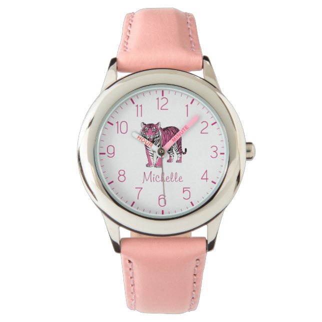 Montre Trendy Personalized Name Cute Jungle Pink Tiger    (devant)