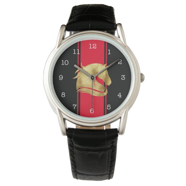 Montre Trendy Red Racing Stripes Gold Horse (devant)