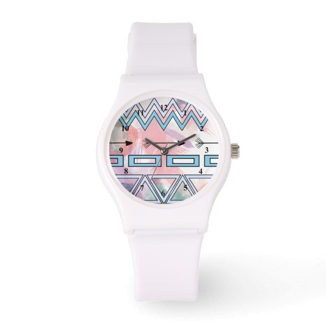 Montre Tribal Aztec Art géométrique Aquarelles Arrière -  (Recto)