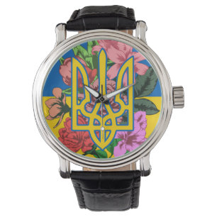 Montre Trident ukrainien et drapeau de l'Ukraine avec des