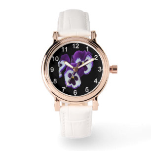 Montre Trio de fleurs de pensée violettes et blanches : l