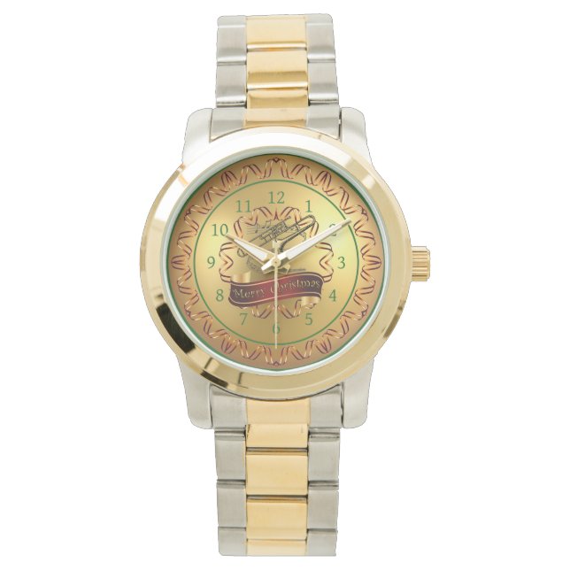 Montre Trombone ~ Scroll musical ~ Gold "Joyeux Noël" (devant)