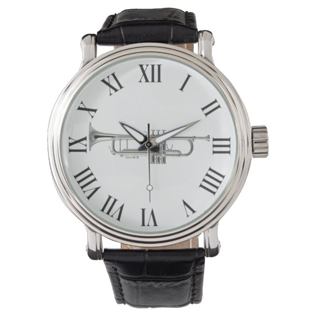 Montre Trompette argentée et chiffres romains (devant)