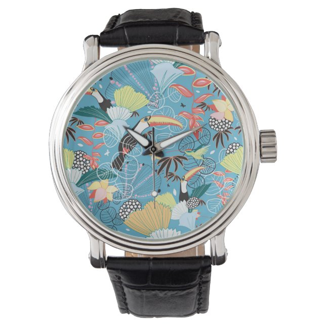 Montre Tropical Texture With Toucans and Hummingbirds (devant)