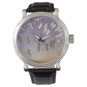 Montre Troupeau d'ibis volant au-dessus des zones humides