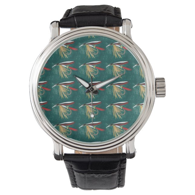 Montre "Trout Fin" wet fly, fly fishing fly tying art (devant)