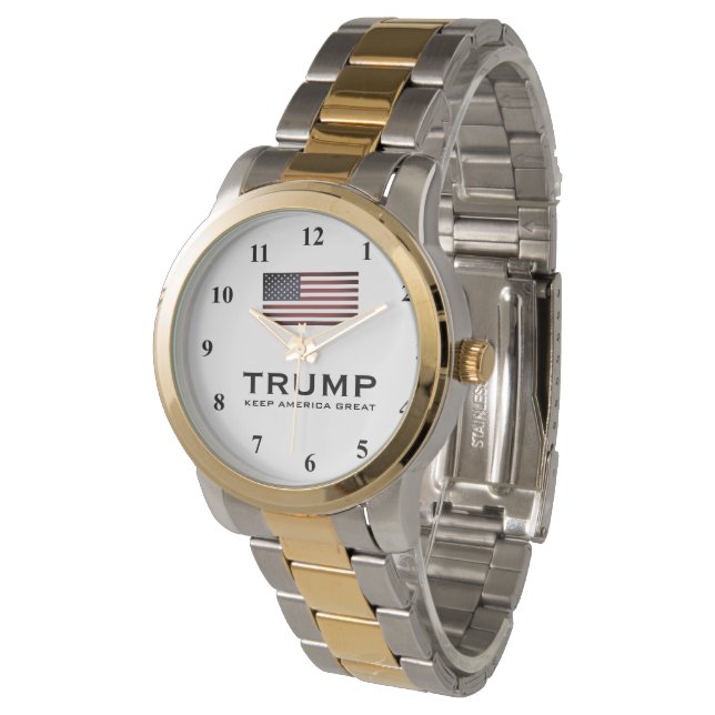 Montre Trump en or avec drapeau américain (Incliné)