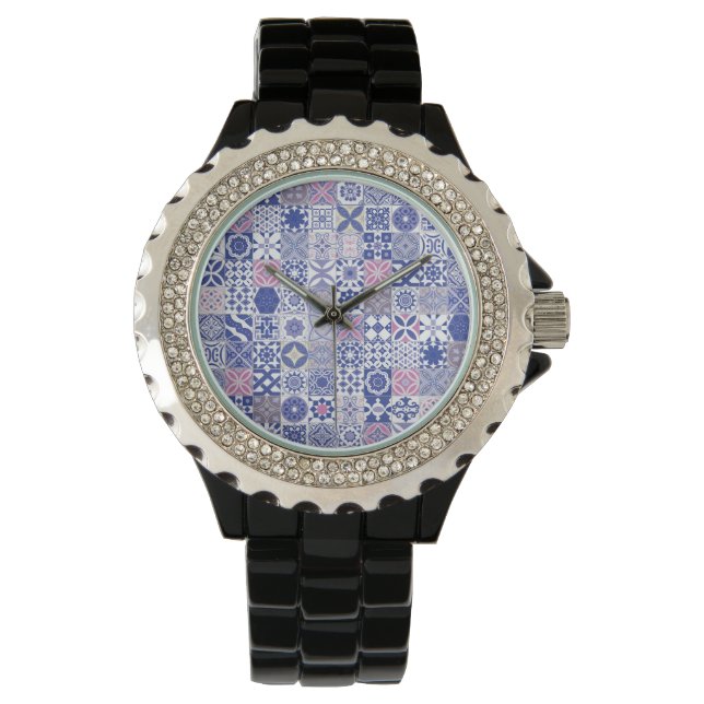 Montre Tuile marocaine - violet et rose (devant)