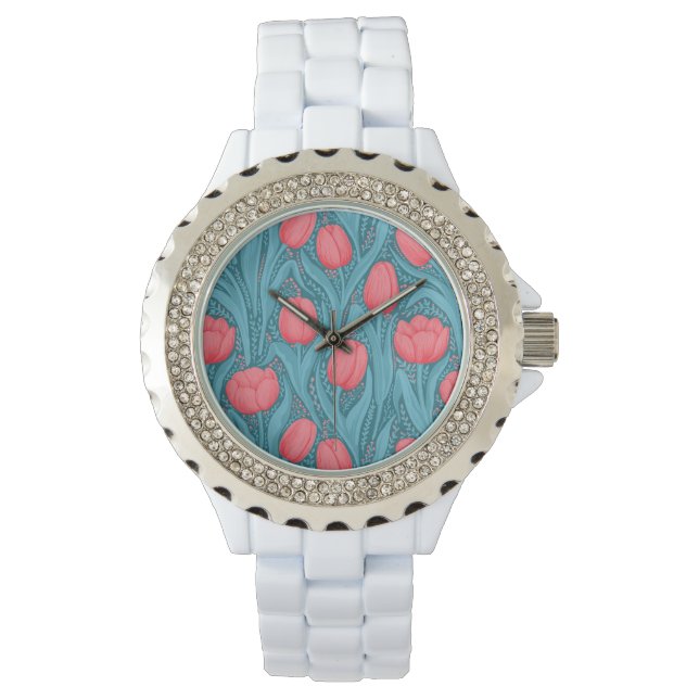 Montre Tulipes en bleu et rouge (devant)