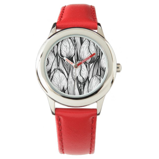 Montre Tulipes en noir et blanc (devant)