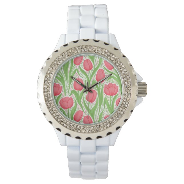 Montre Tulipes en rouge et vert (devant)