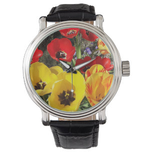 Montre Tulipes jaunes et rouges