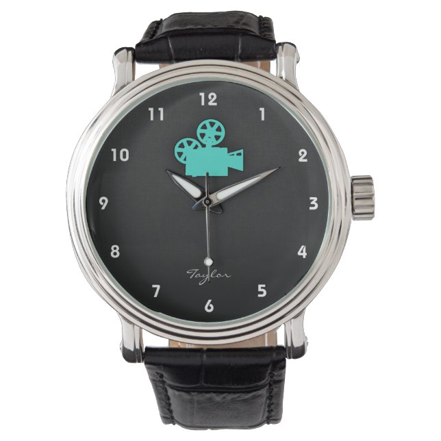 Montre Turquoise ; Caméra de film bleu vert (devant)