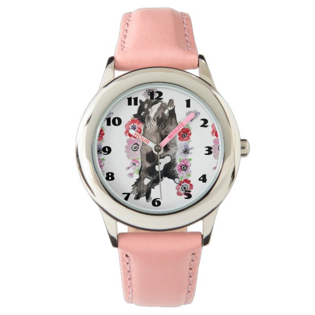 Montre Tuxedo Chat Chats Art Animal Enfants Rose Sparkly  (devant)