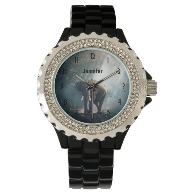 Montre Un éléphant asiatique dans un défrichement éclairé (devant)