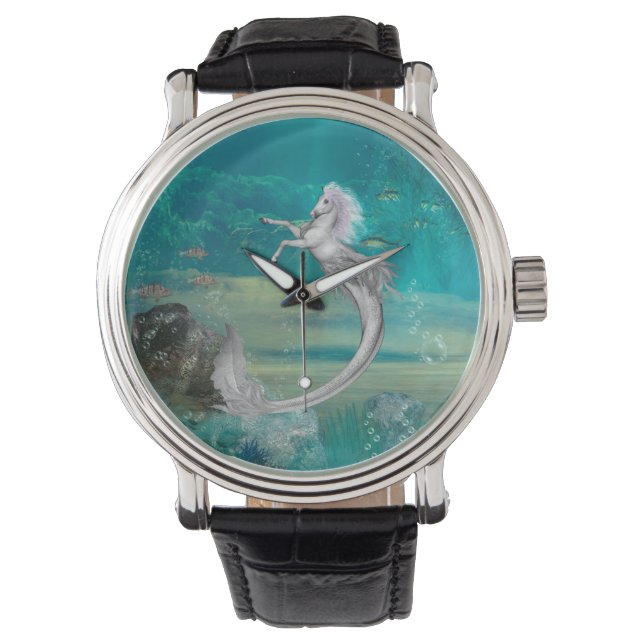 Montre Un hippocampe magnifique dans l'océan profond (devant)