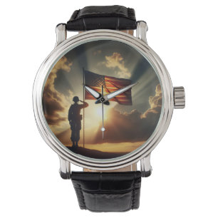 Montre Un Soldat Américain Salue Le Drapeau
