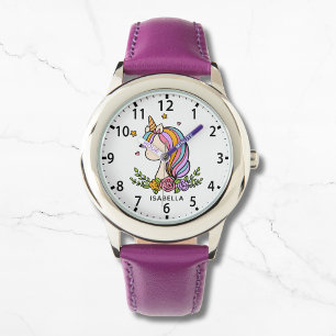 Montre Unicorn mignonne fille Whimsical rose florale fill