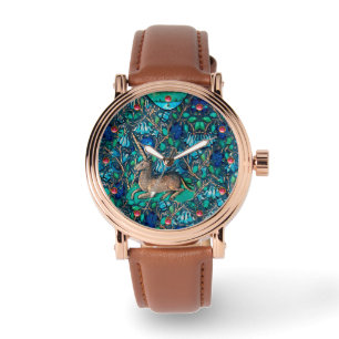 Montre UNICORN PARMI LES FLEURS BLEUES Aqua Blue Green Fl