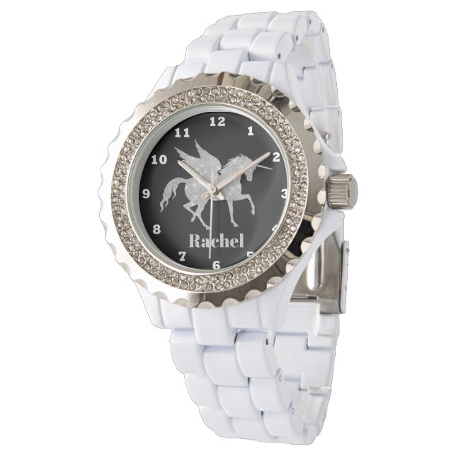 Montre Unicorne argent ajouter nom femmes imaginaire mont (Incliné)