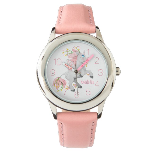 Montre Unicorne Fleur Rose Fée Filles (devant)