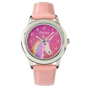 Montre Unicorne personnalisée Parties scintillant rose ét
