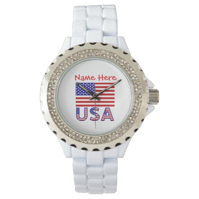 Montre USA Amérique Drapeau Rouge Personnalisé Femmes (devant)