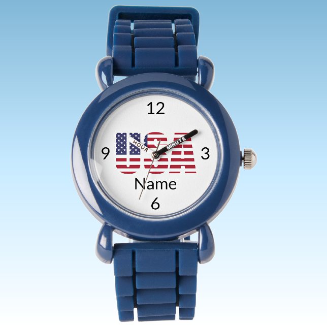Montre USA, nom Kids Blue Silicone Strap Plastique (Créateur téléchargé)