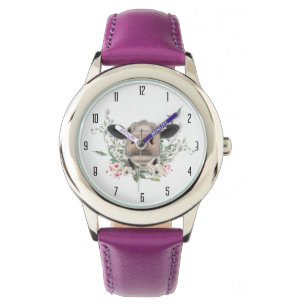 Montre vaches nez baiser fleurs aquarelle gris animal de 