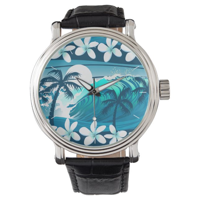Montre vague de surf tropicale avec palme (devant)