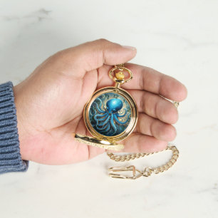 Montre Vagues célestes : Art fractal du poulpe bleu,