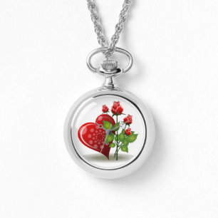 MONTRE VALENTINE COEUR ROUGE ET ROSES ROUGES