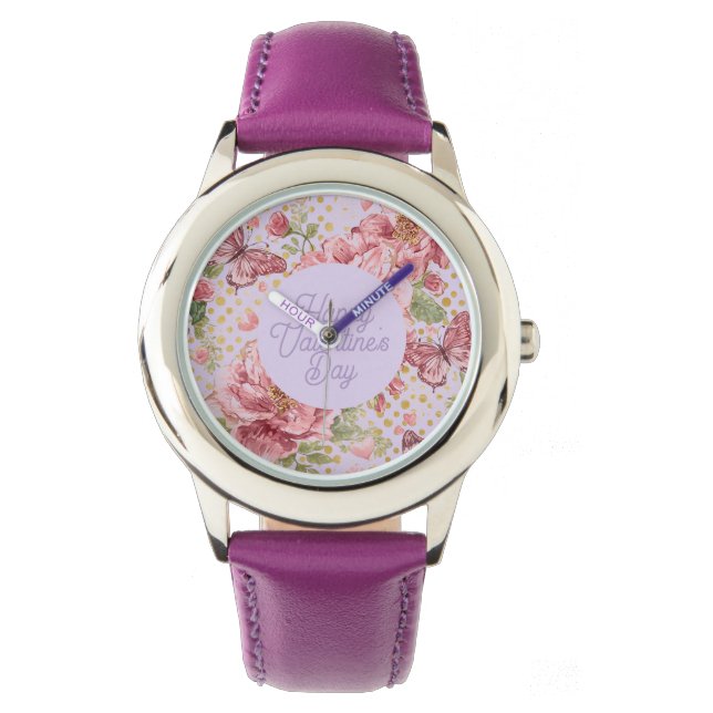 Montre Valentine Days,Elegant,Purple Peach Flowers Patter (devant)