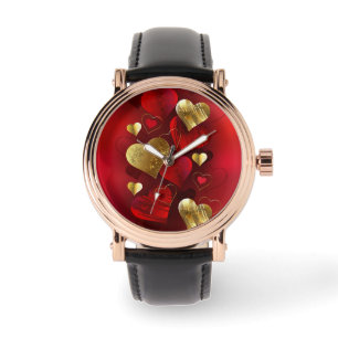 Montre Valentines dorées et rouges