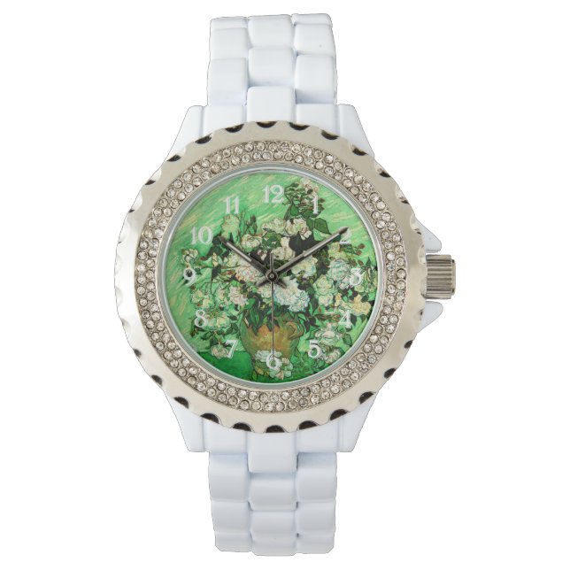 Montre Van Gogh - Roses blanches, célèbre peinture (devant)