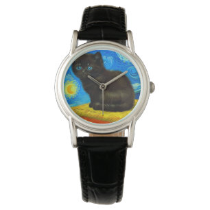 Montre Van Gogh Style Starry Night Cat