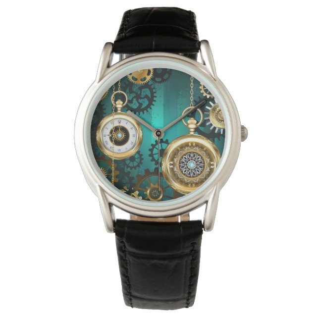 Montre Veille bijoux Steampunk sur un Arrière - plan vert (devant)