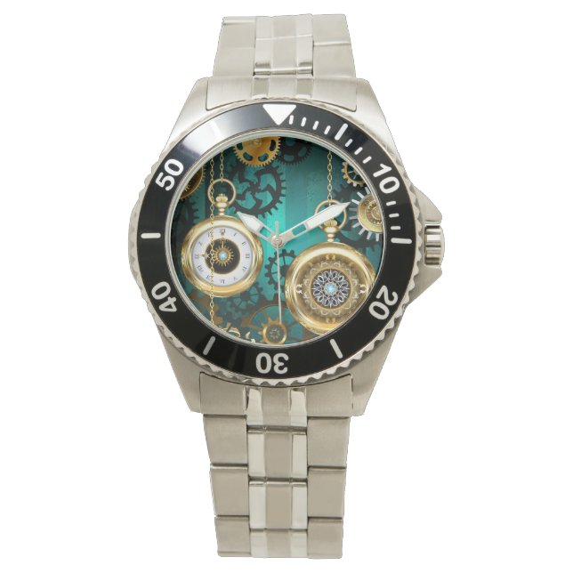 Montre Veille bijoux Steampunk sur un Arrière - plan vert (devant)