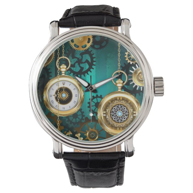Montre Veille bijoux Steampunk sur un Arrière - plan vert (devant)