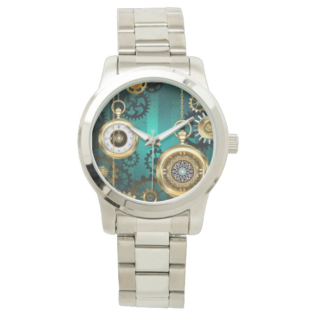 Montre Veille bijoux Steampunk sur un Arrière - plan vert (devant)