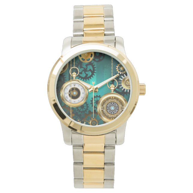 Montre Veille bijoux Steampunk sur un Arrière - plan vert (devant)